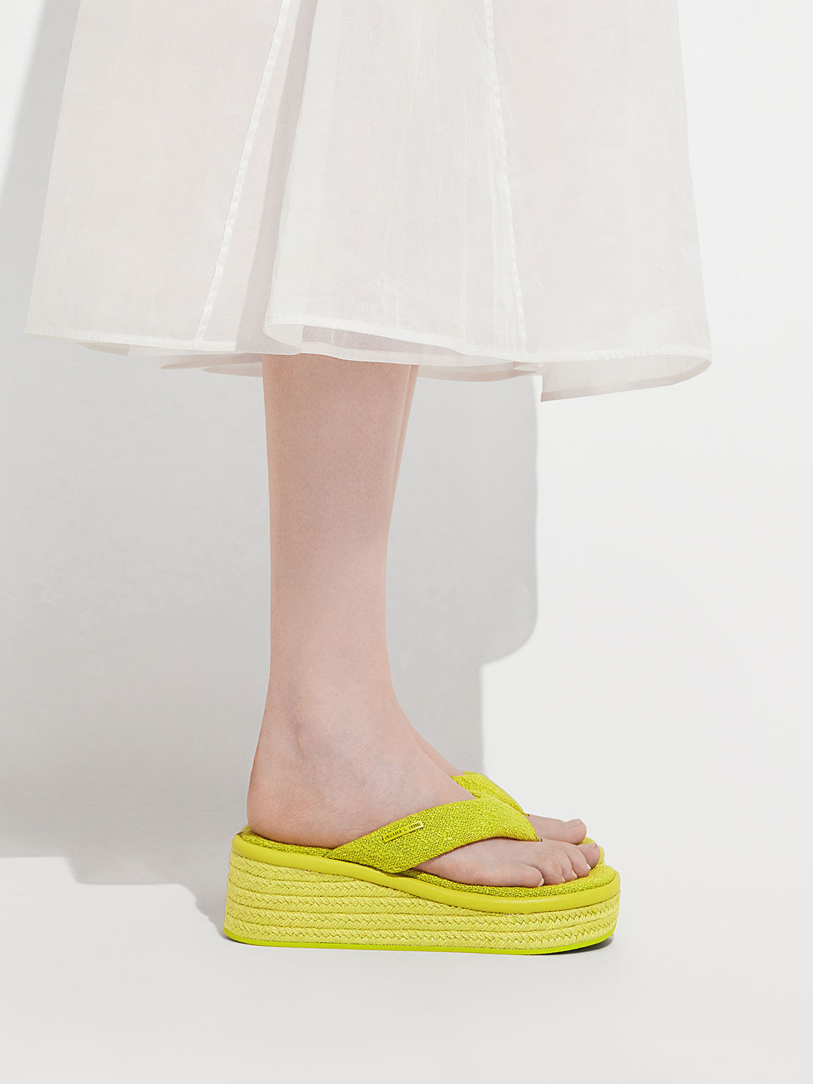 Woven Espadrille Thong Sandals, Lime, hi-res