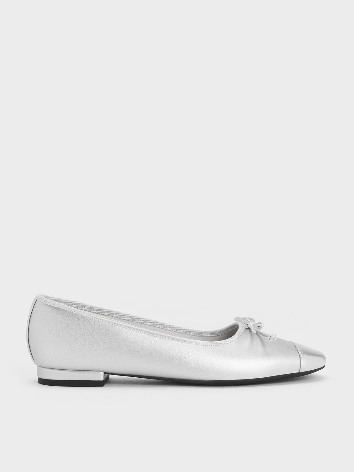 Bow Ballet Flats, Silver, hi-res