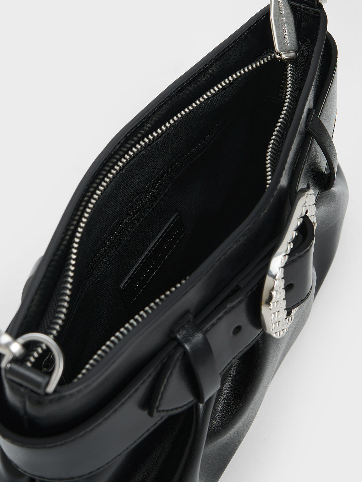 Avis Belted Ruched Shoulder Bag, Noir, hi-res