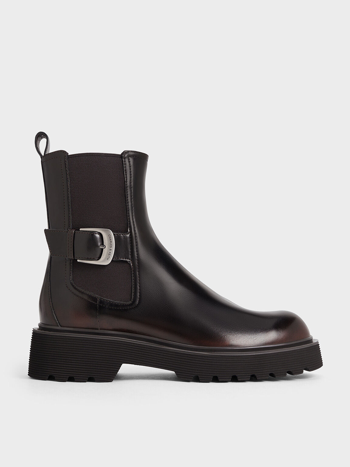 Side-Buckle Ridged-Sole Chelsea Boots, Dark Brown, hi-res