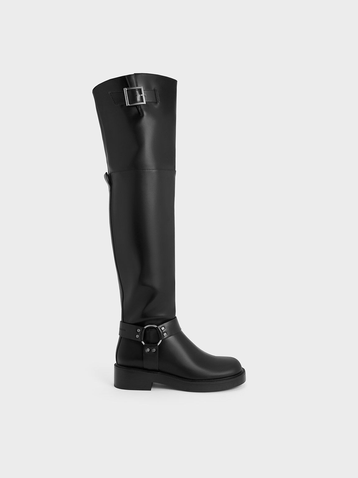 Davina Buckled Thigh-High Boots - Black