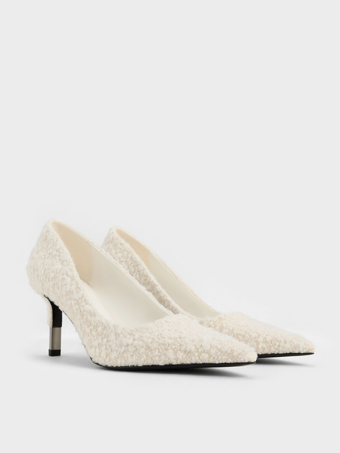 Textured Pointed-Toe Stiletto Pumps, White, hi-res