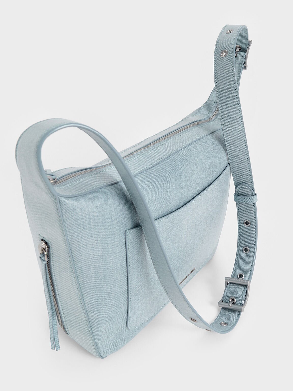 Bolso hobo Xylia de denim, Azul mezclilla, hi-res