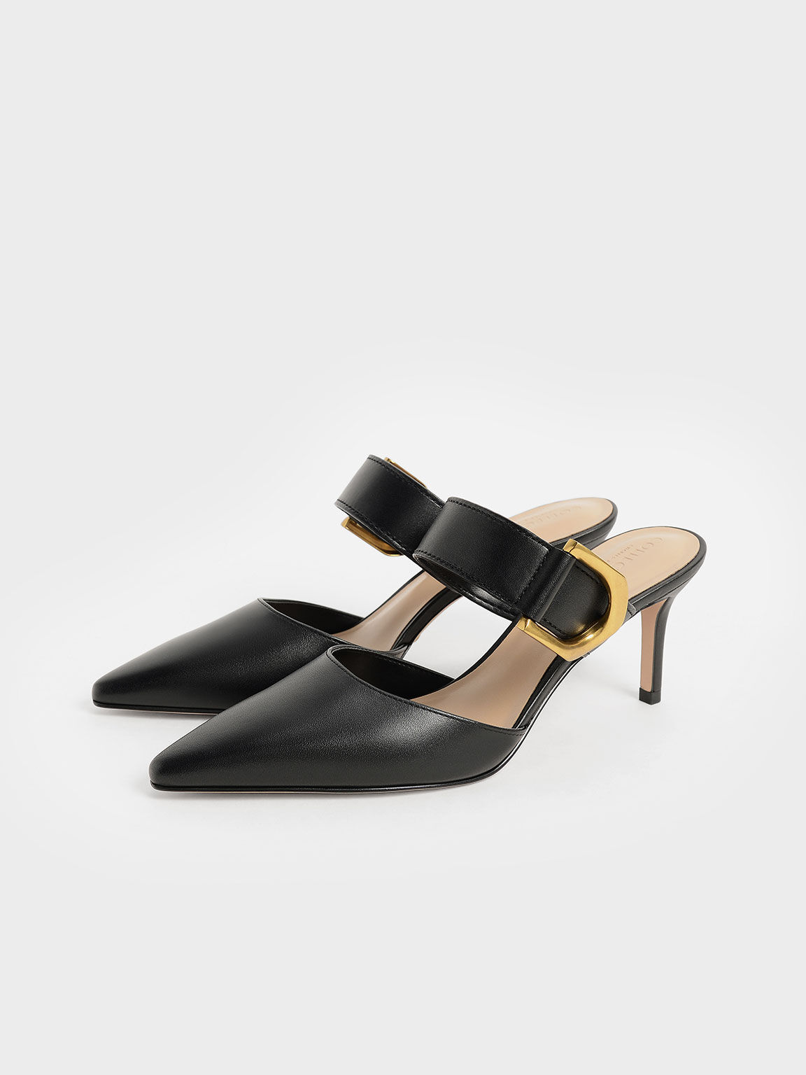 Gabine Buckled Leather Mule Pumps, Black, hi-res