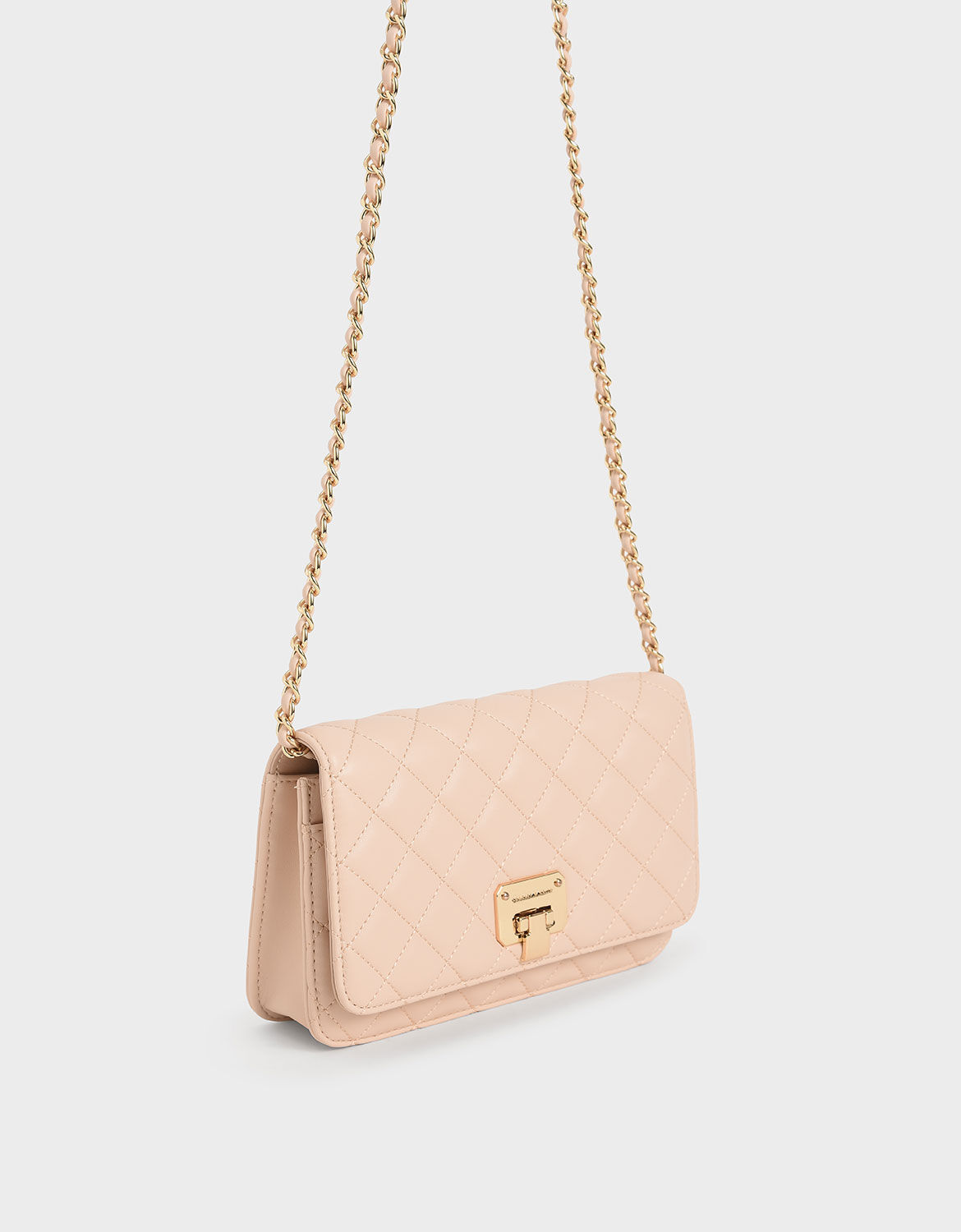 Quilted Flip-Lock Clutch, Nude, hi-res