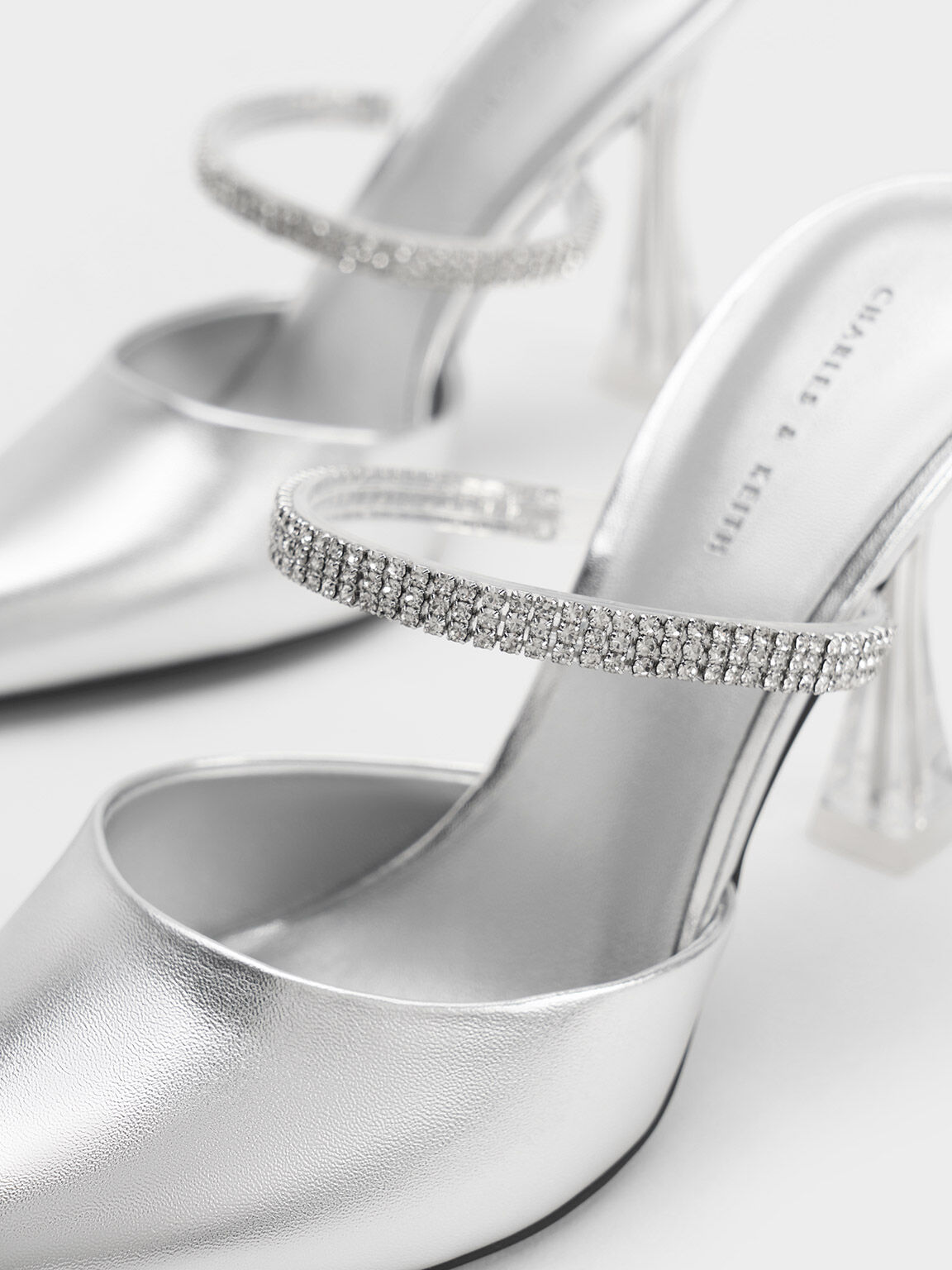 Gem Strap Metallic Mules - Silver