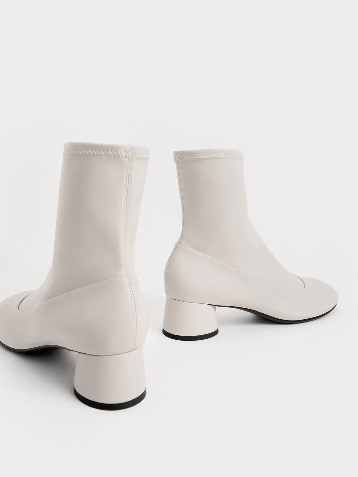 Chalk Stitch-Trim Cylindrical Heel Ankle Boots - CHARLES & KEITH US