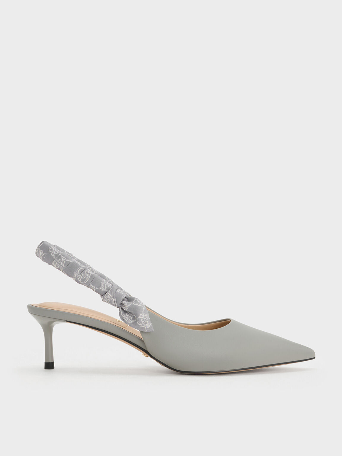 Tully Leather Ruched-Strap Slingback Pumps, Grey, hi-res