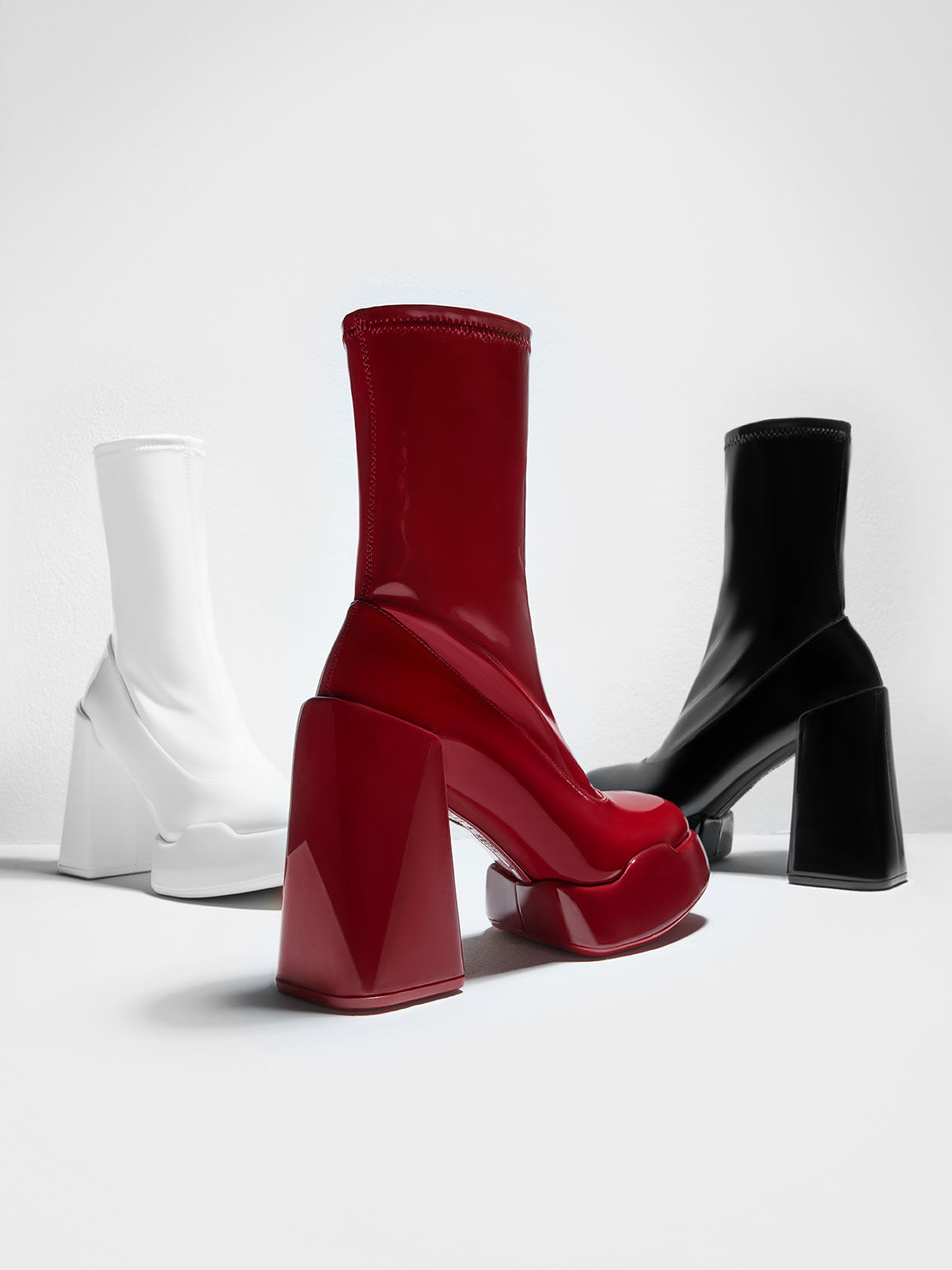 Red Lula Patent Block Heel Boots - CHARLES & KEITH KR