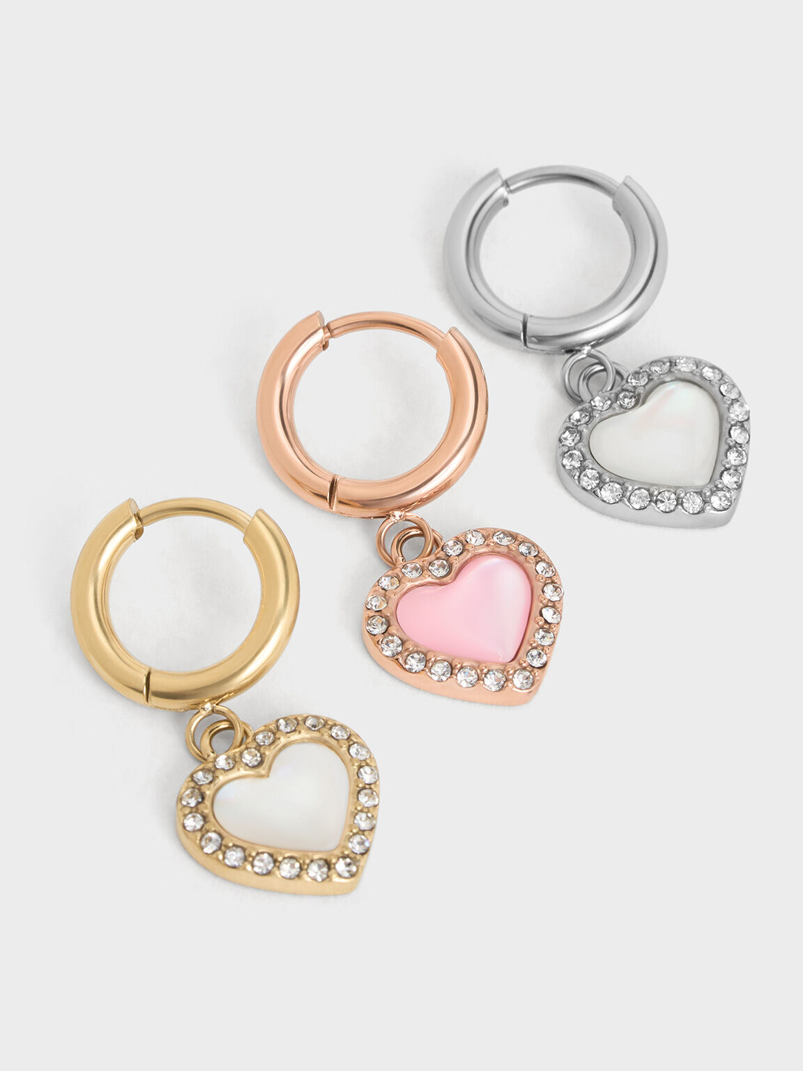 Annalise Crystal Heart-Stone Hoop Earrings, Rose Gold, hi-res