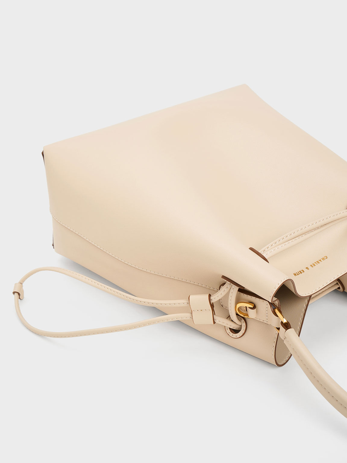 Bolso hobo con cordón, Beige, hi-res