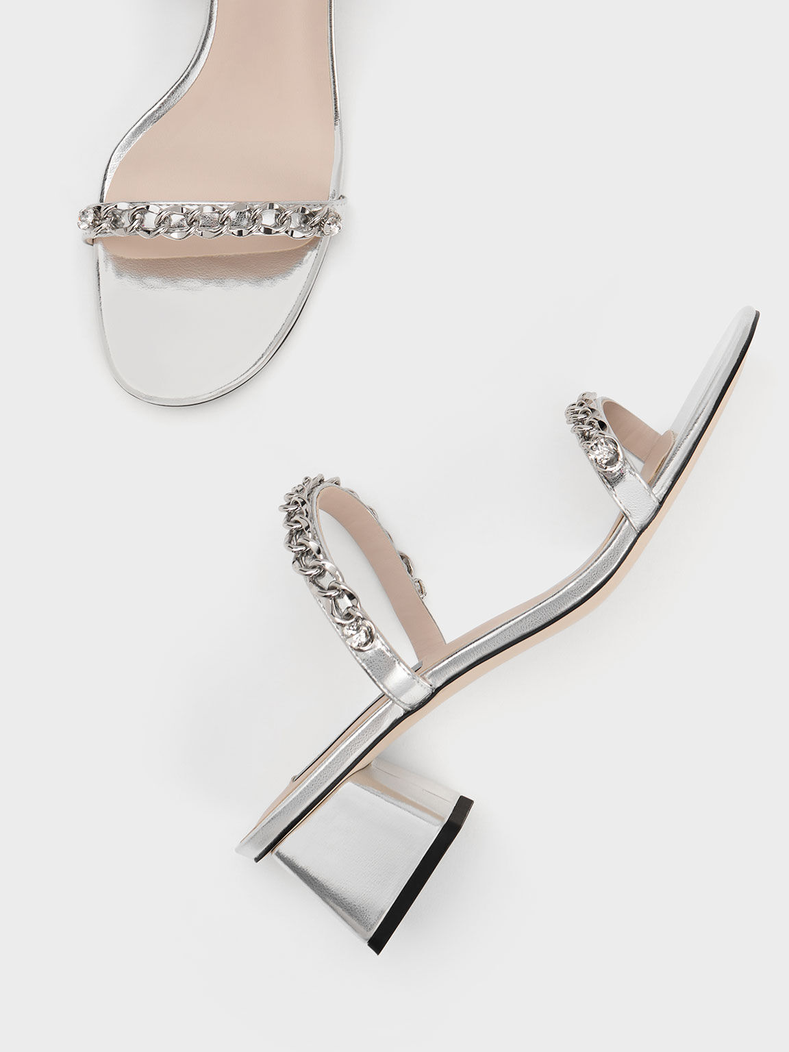 Silver Chain-Link Block - US Heel CHARLES KEITH Sandals 