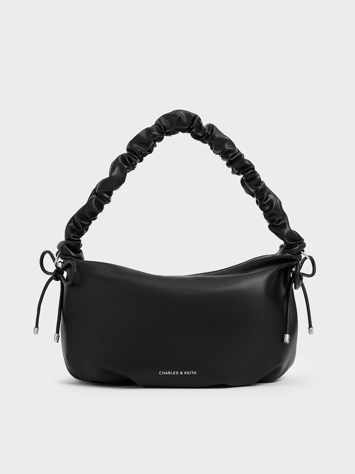 Maisy Ruched-Handle Hobo Bag, Noir, hi-res