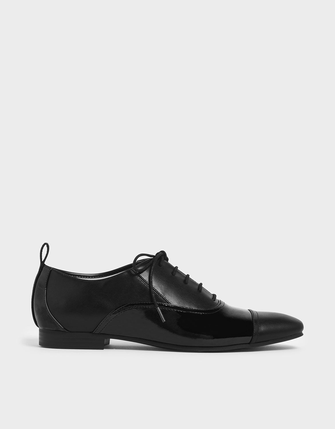 Black Wrinkled Patent Mesh Oxford Shoes 