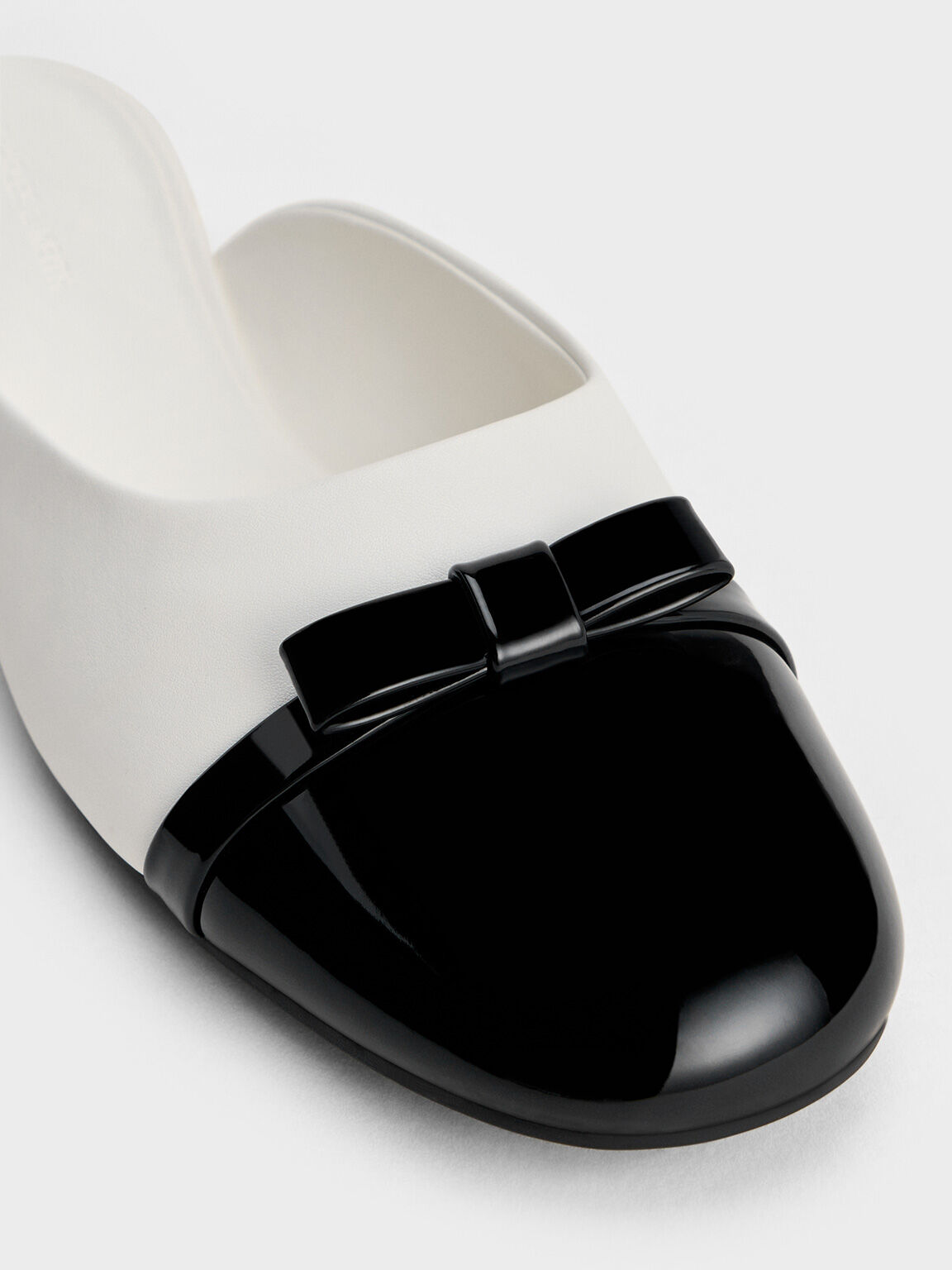 Bow Cap-Toe Mules, White, hi-res