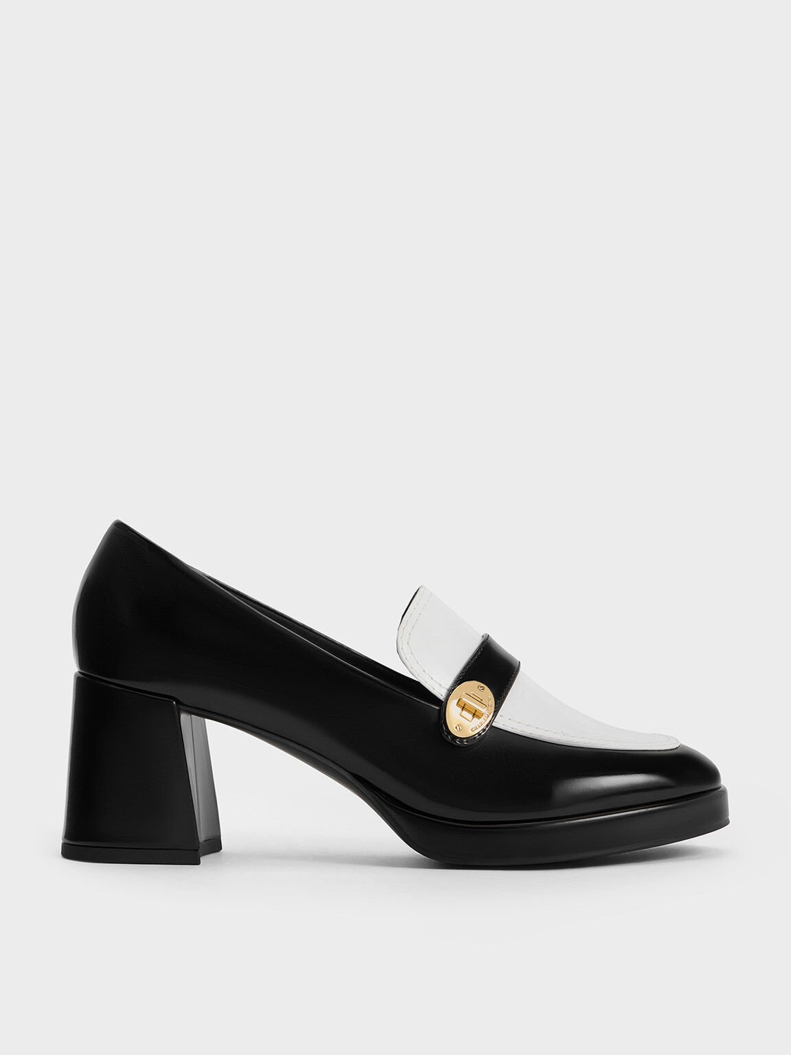Multicoloured Two-Tone Metallic Accent Loafer Pumps - CHARLES & KEITH US