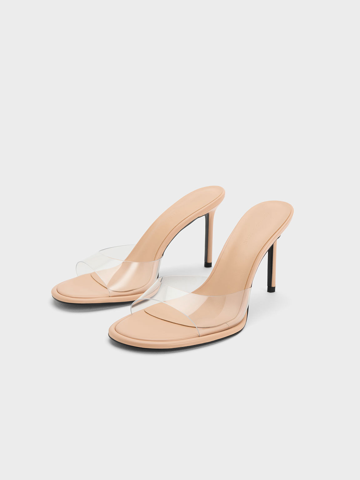Nude See-Through Cylindrical Heel Mules - CHARLES & KEITH SG