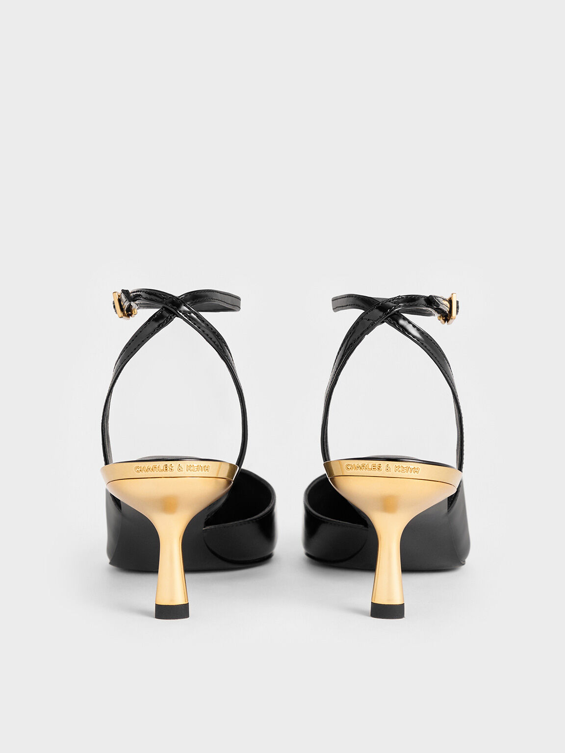 Metallic-Heel Ankle-Strap D'Orsay Pumps, Black Box, hi-res