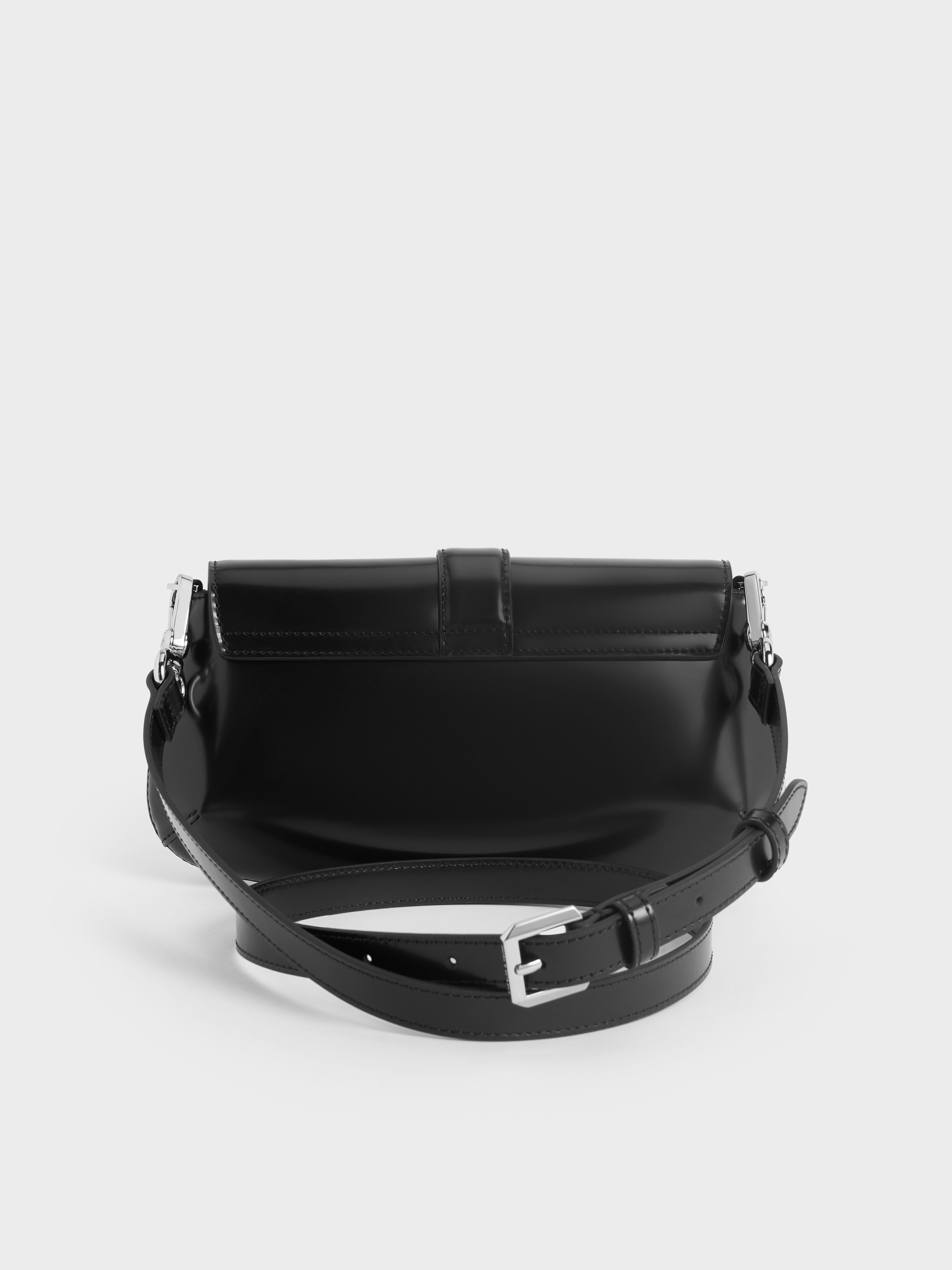 Gabine Leather Elongated Shoulder Bag, Noir, hi-res