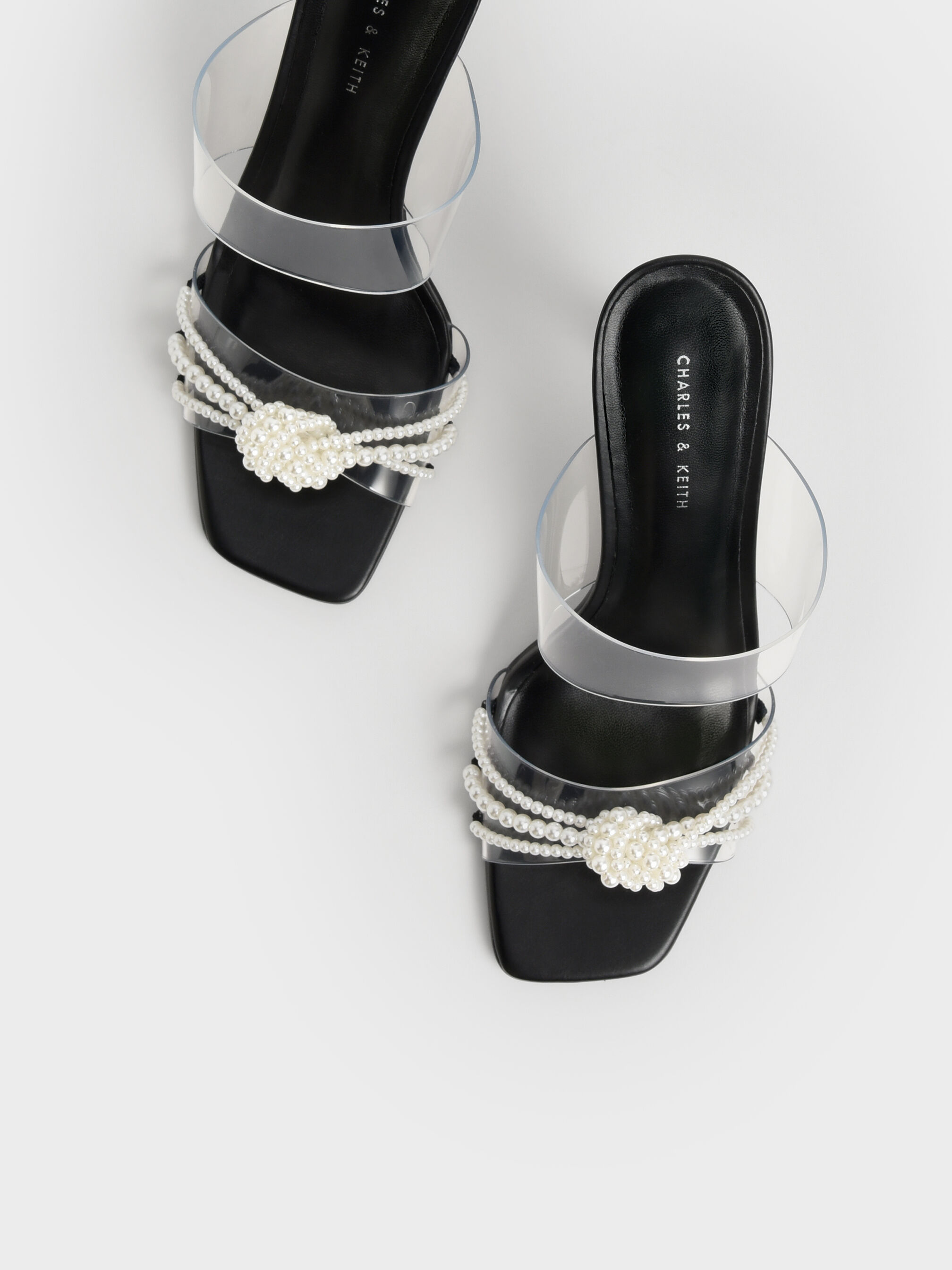 Beaded Sculptural Heel Mules, Black, hi-res