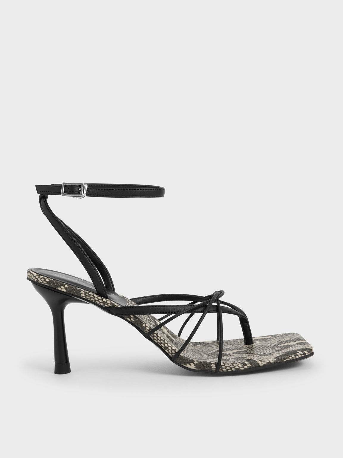 Charles & Keith - Women's Snake-Print Ankle-Strap Heeled Sandals, Animal Print White, US 7