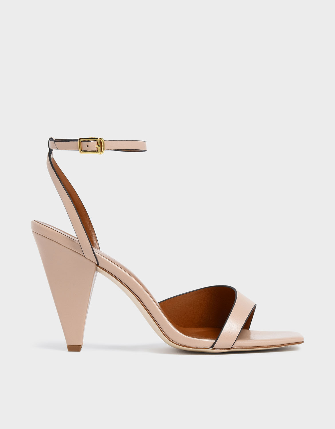 Nude Asymmetric Strap Cone Heel Sandals 