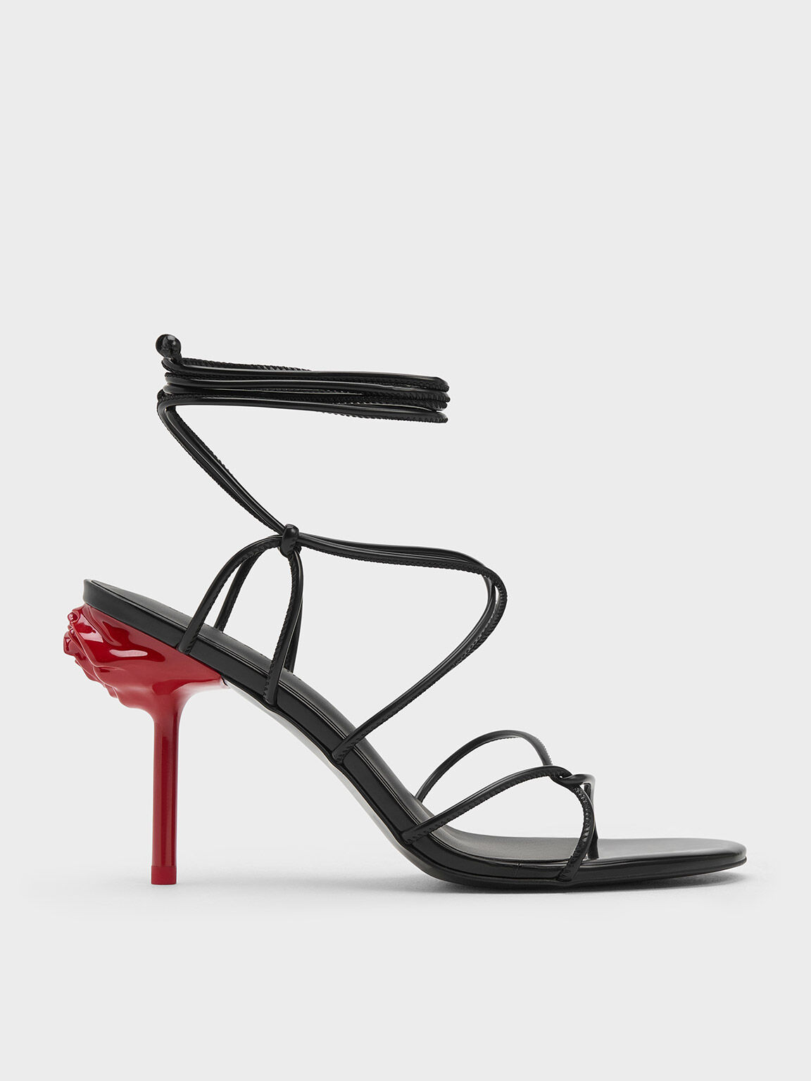 Flor Rose-Heel Strappy Sandals, Black Box, hi-res