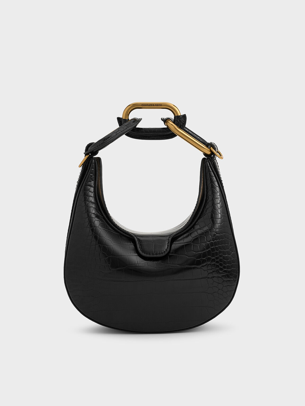 Mini Kora Croc-Effect Chain-Link Moon Bag, Black, hi-res