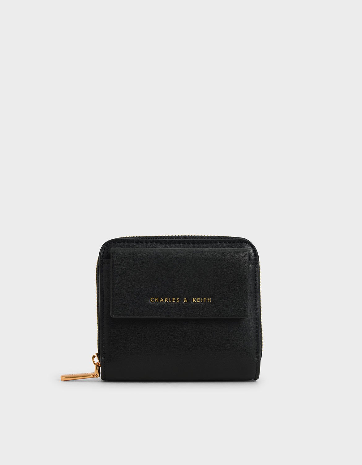 Front Flap Zip-Around Mini Wallet - Black