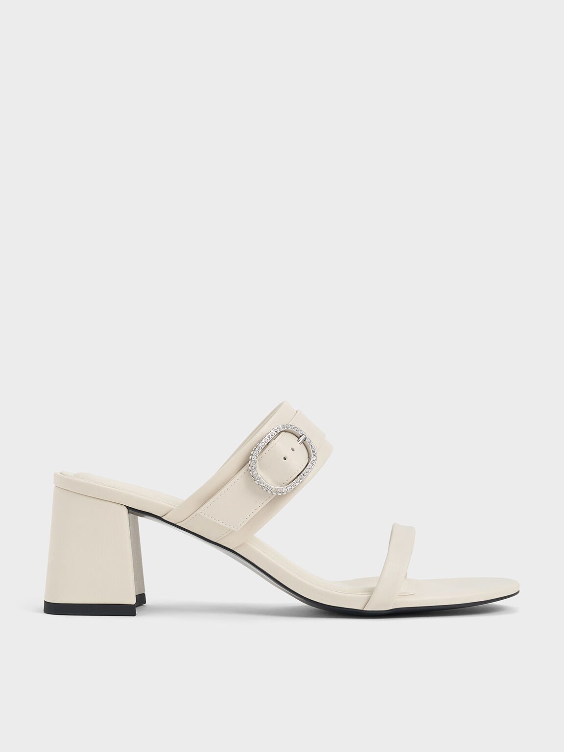 Crystal-Buckle Block-Heel Mules, Chalk, hi-res