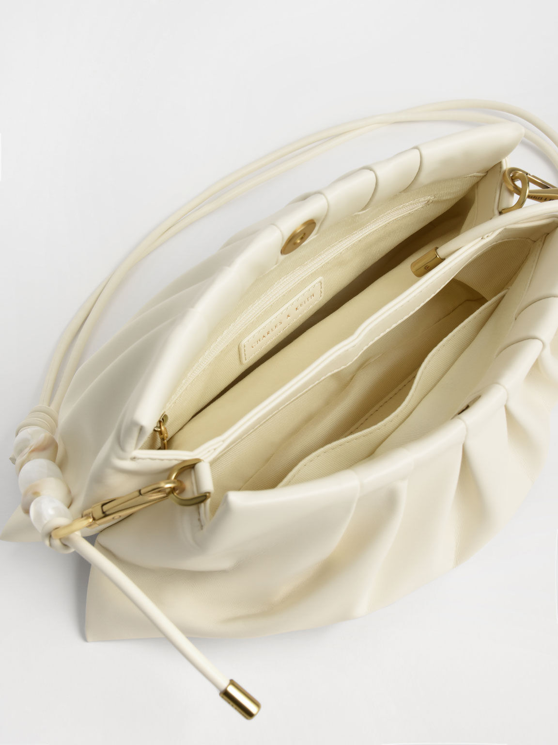 Cream Aviary Beaded Handle Shoulder Bag - CHARLES & KEITH KH