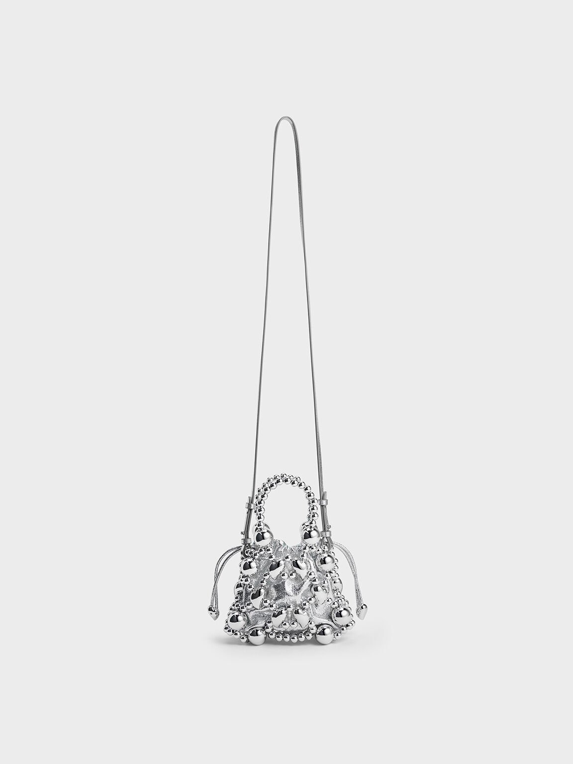 Gift Set: Metallic Beaded Top Handle Bag, Silver, hi-res