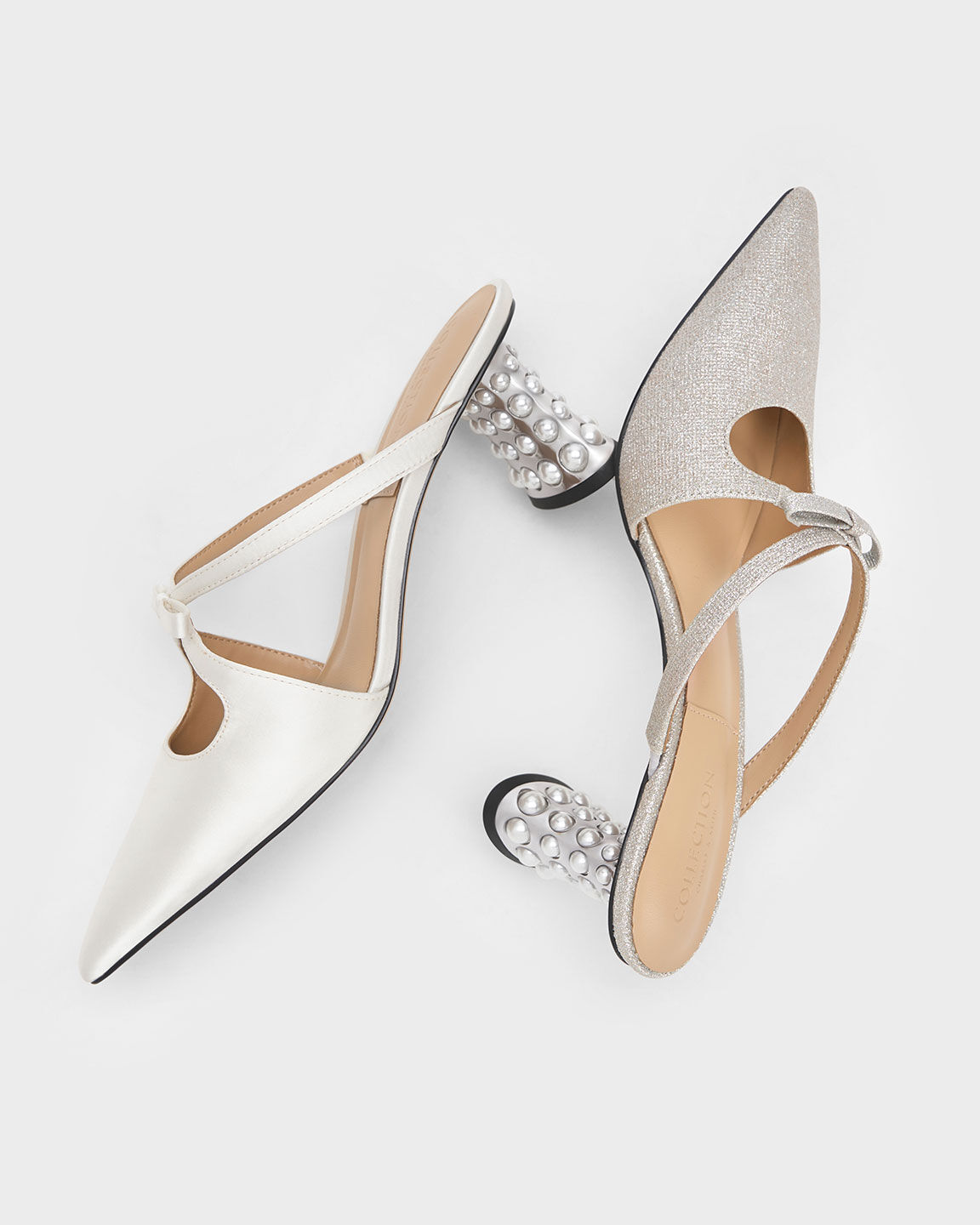 Silver Jacinda Beaded Heel Glittered Bow Mules - CHARLES & KEITH CA