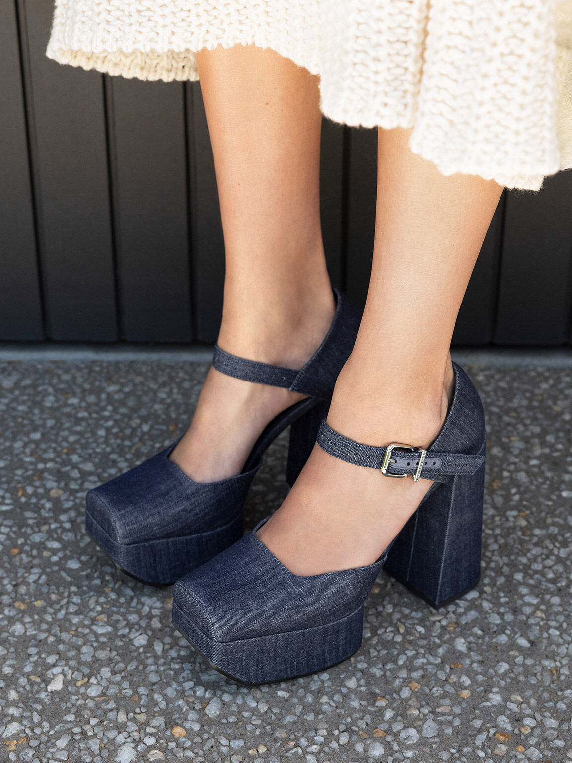 Dark blue Denim sandal with Ankle strap