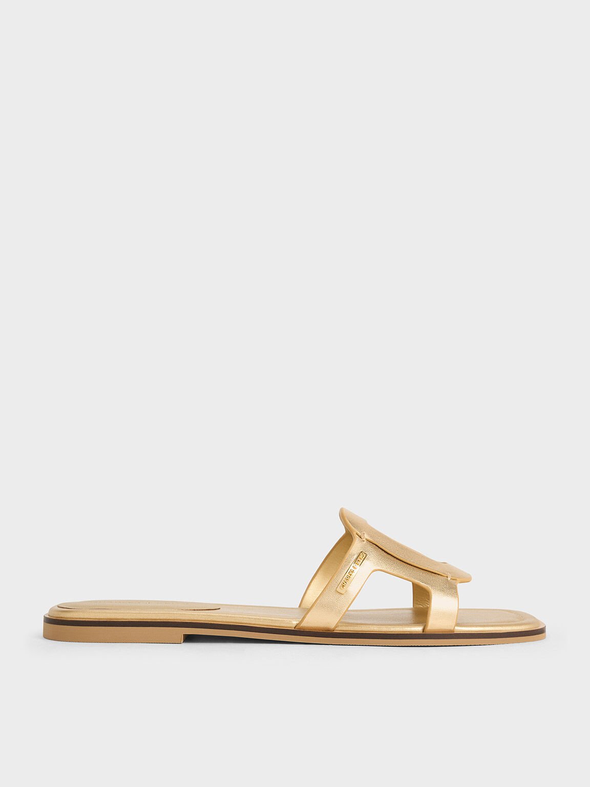 Easley Metallic Cut-Out Slide Sandals, Gold, hi-res