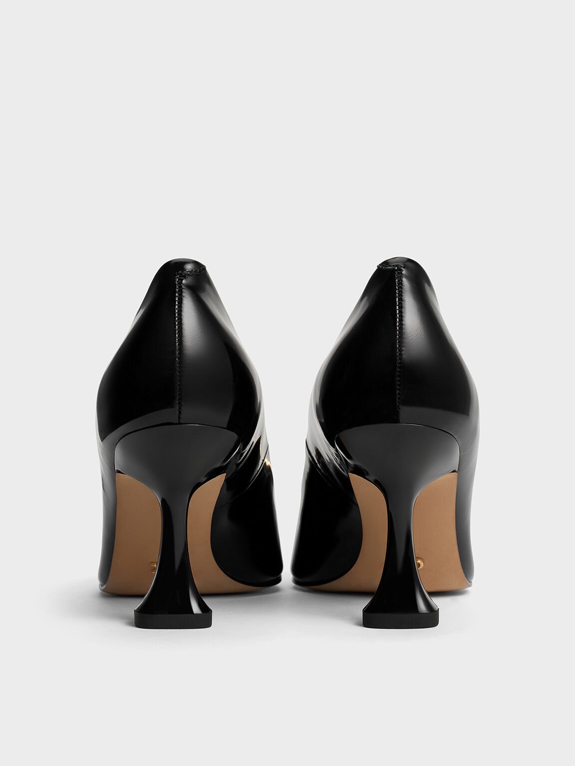 Leather Sculptural-Heel Square-Toe Pumps, Black Box, hi-res