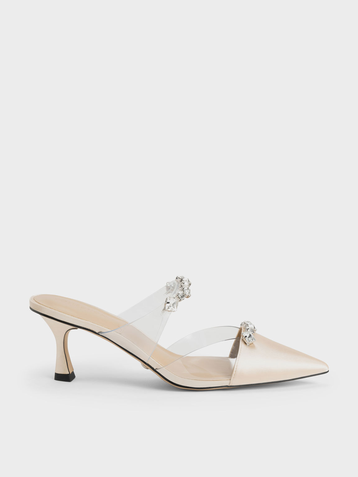 Nude Gem-Embellished Clear Strap Mules - CHARLES & KEITH US