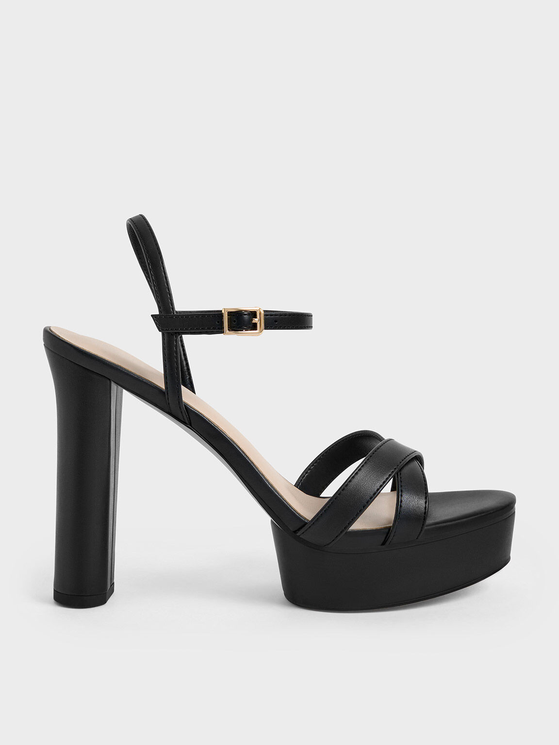 Crossover Platform Heeled Sandals - Black