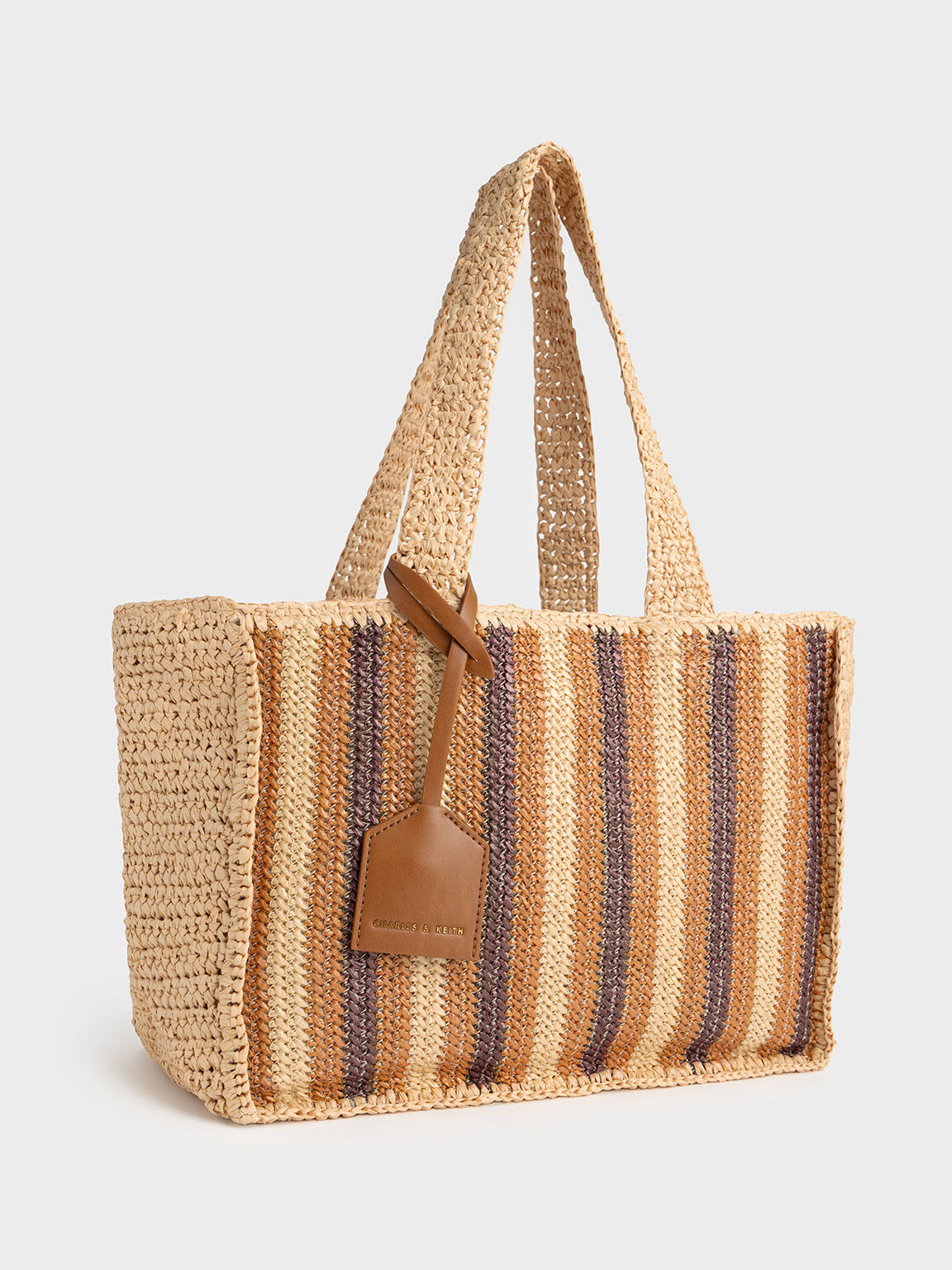 Leather Brown Straw Round Beach Bag Raffia Straw Tote Bag with