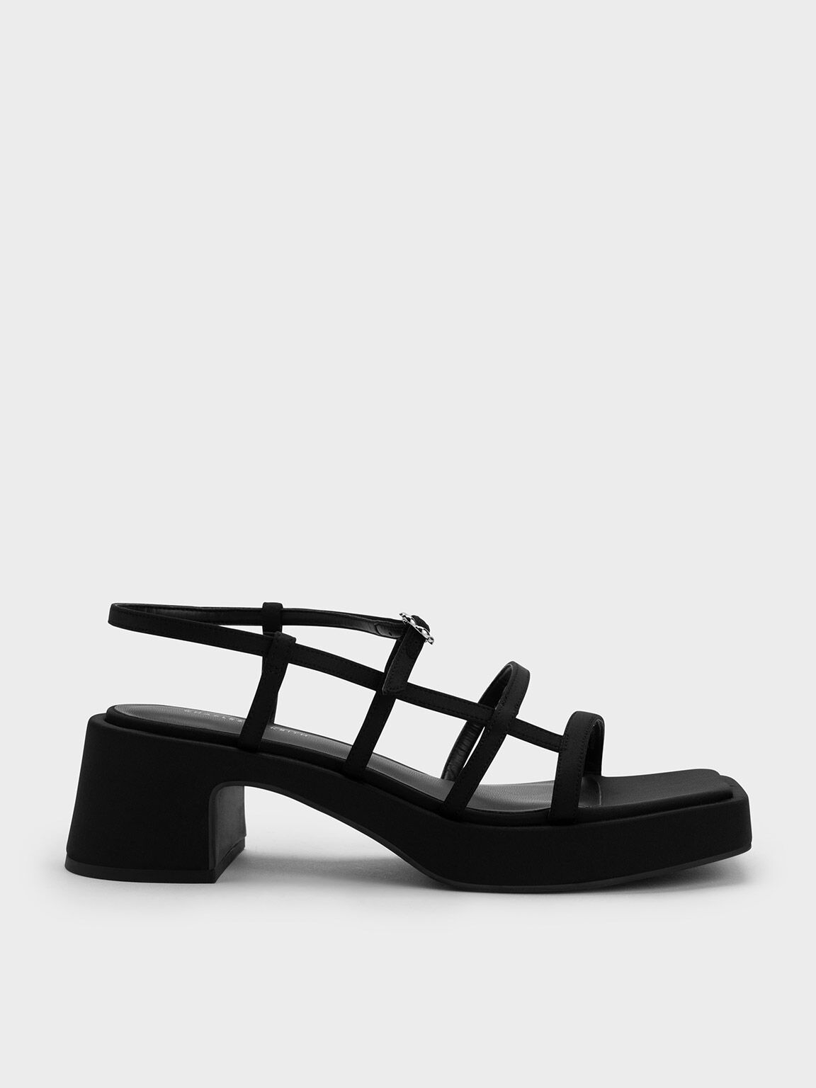 Selene Flower-Buckle Strappy Sandals - Black