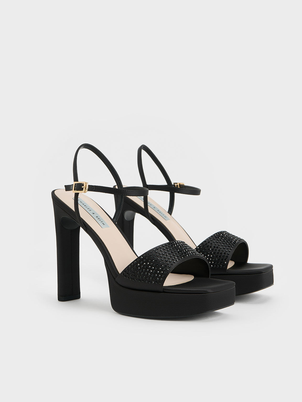 Black Textured Recycled Polyester Crystal-Embellished Platform Sandals -  CHARLES & KEITH US