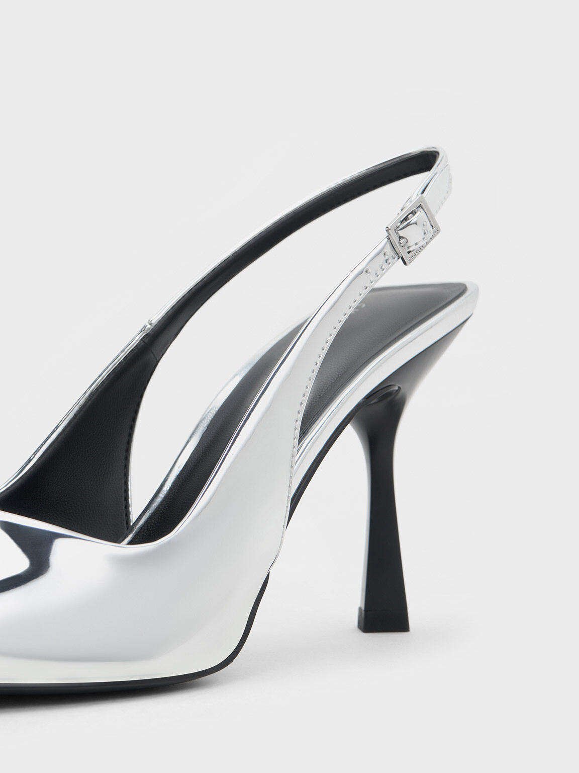 Silver Metallic Cap Pointed-Toe Slingback Pumps - CHARLES & KEITH US