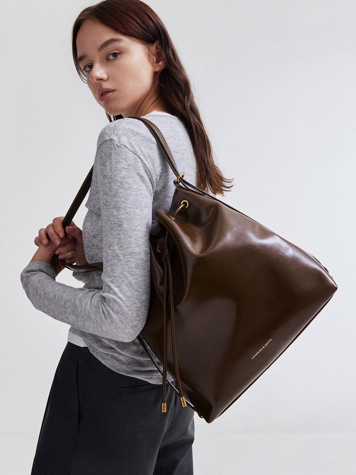 Neva Two-Way Bucket Bag, Dark Brown, hi-res