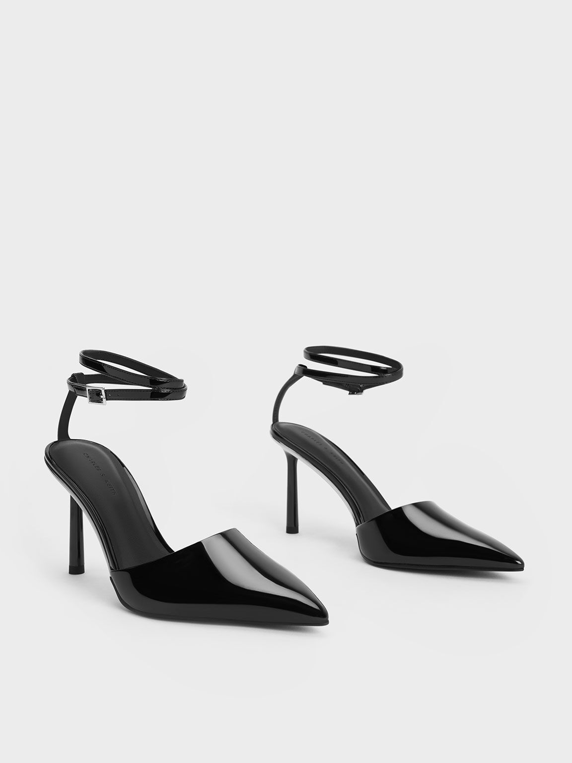 Patent Pointed-Toe Ankle-Strap Pumps, Black Patent, hi-res