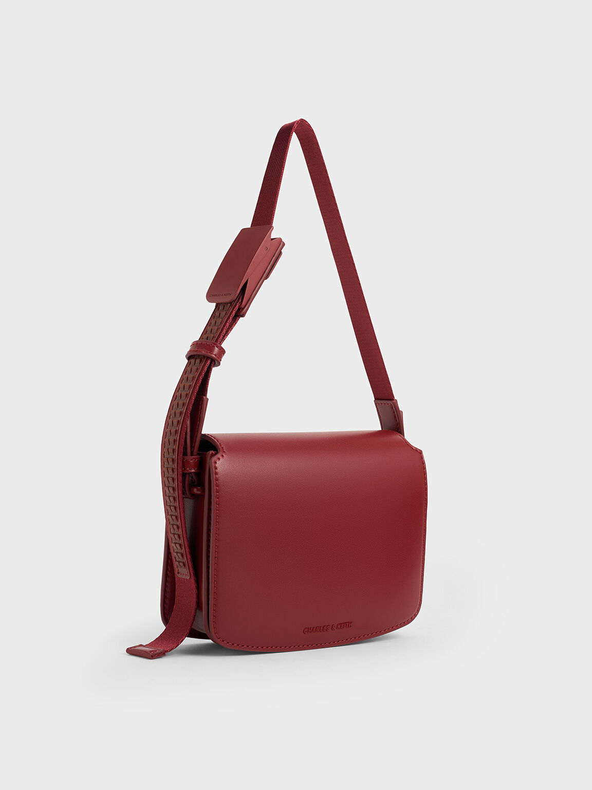 Boxy Front Flap Shoulder Bag, Red, hi-res