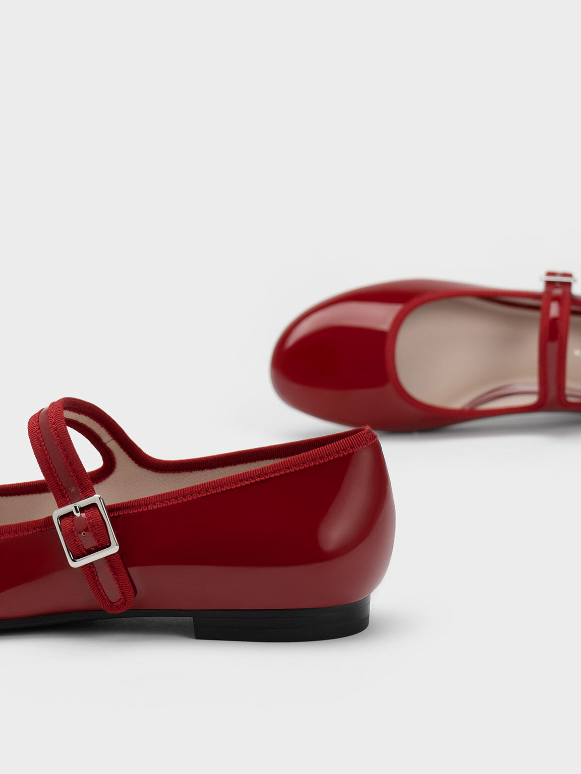 Patent Buckled Mary Jane Flats - Red