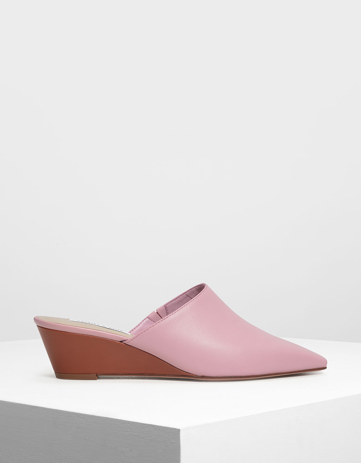 Pink Closed Toe Low Wedge Mules 