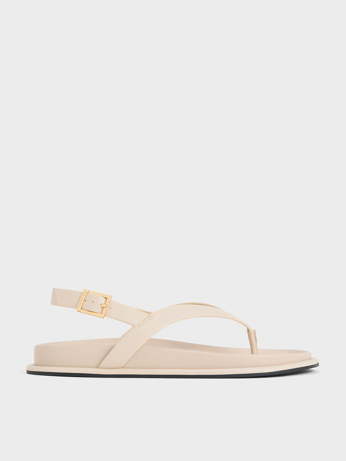 Black Textured Textured Strappy Flatform Thong Sandals - CHARLES & KEITH US