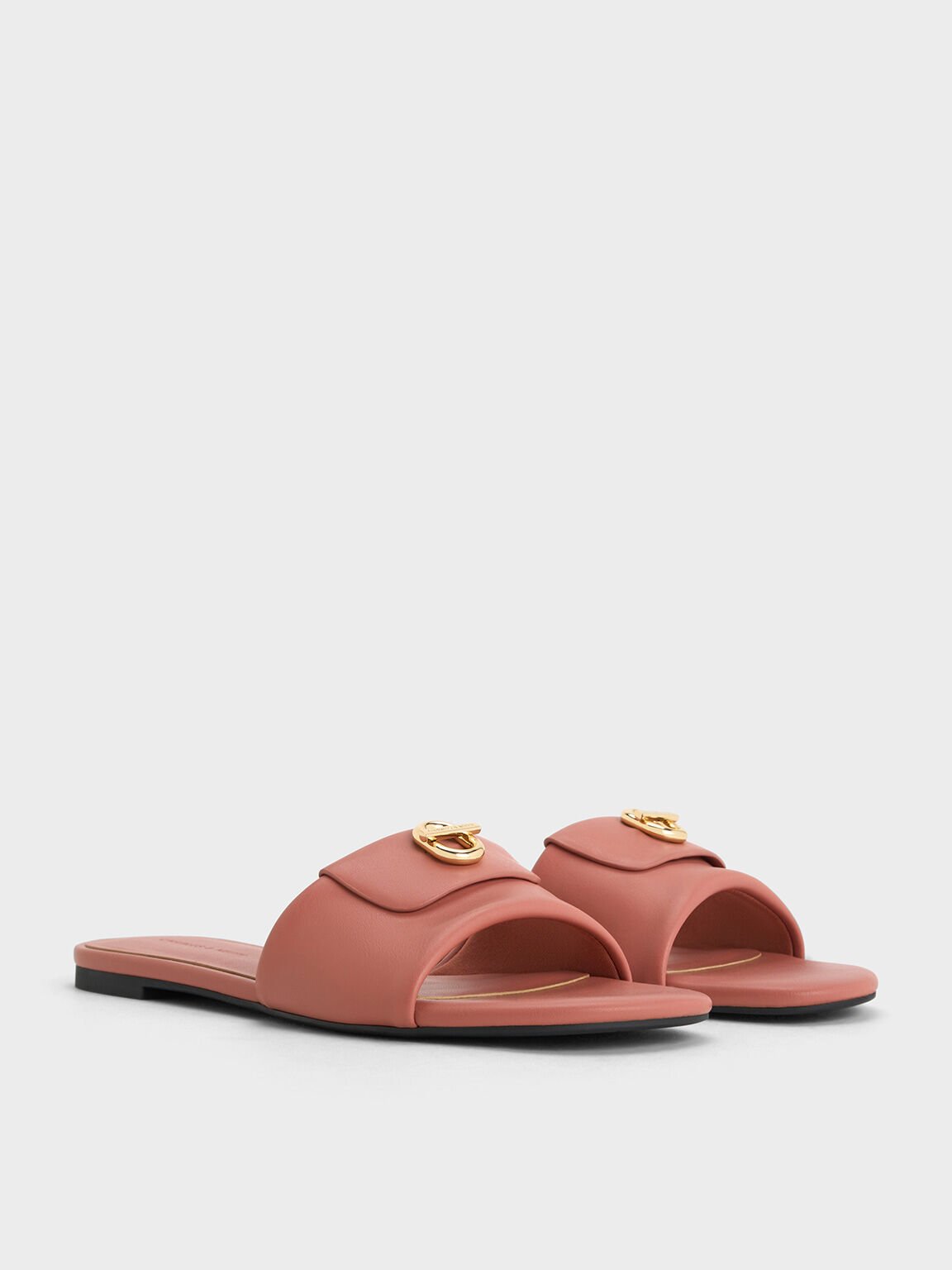 Metallic-Accent Slide Sandals, Pink, hi-res