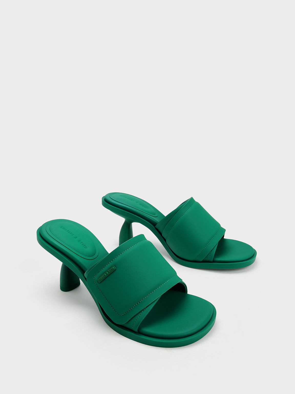 Green Puffy Sculptural Heel Mules - CHARLES & KEITH SG